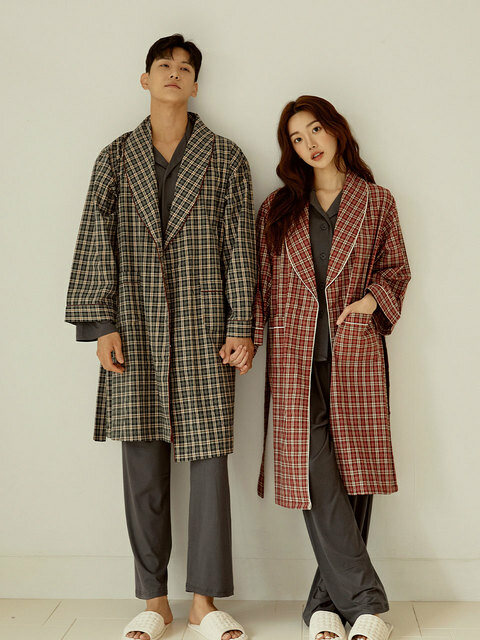 라운지웨어,라운지웨어 - 루나루즈 스튜디오 (LUNALUZ STUDIO) - 커플 풀체크 선염코튼 로브가운 잠옷