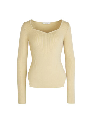 RIBBED SCALLOP NECK WOOL KNIT PULLOVER (BEIGE)