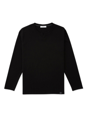 트임넥 변형 싱글 스판 티셔츠 (블랙)