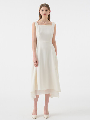 ARMIS Square neck Sleeveless Flared Dress_Ivory