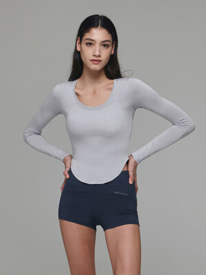 여성 요가복 DEVI-T0090-모브그레이 필라테스 뮤즈 라운딩 티셔츠