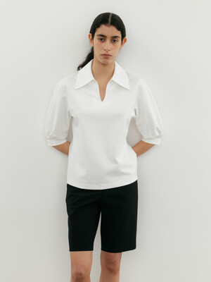 Open Collar T-shirt-white