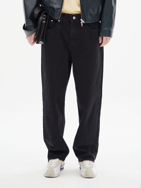 데님 - 파밀레 (FAMILLE) - CUT OFF WIDE DENIM JEAN(BLACK)