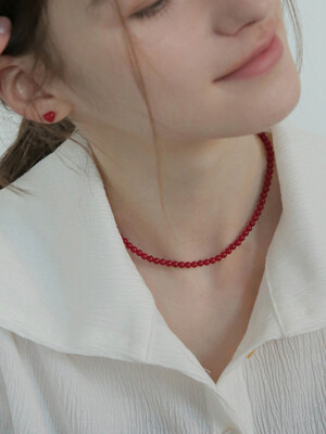Silver 925 산호 레드 진주 목걸이 4mm