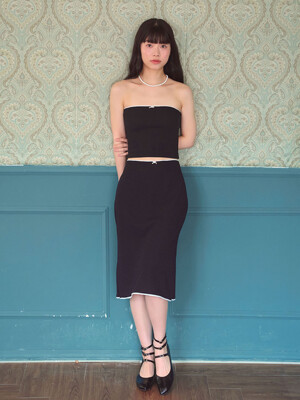 rose ribbon midi skirt (black)