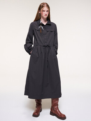 Wind String Long Dress, Deep Charcoal