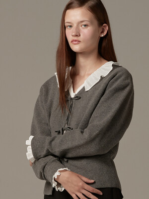 Ribbon point knit cardigan - Charcoal