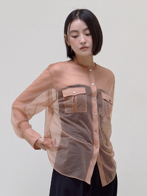 Mesh Long-Sleeve Blouse_Light Brown