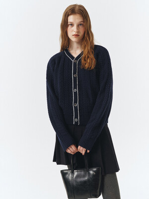 UNISEX LINING CROCHET KNIT CARDIGAN FRENCH NAVY_UDSW3C105N2
