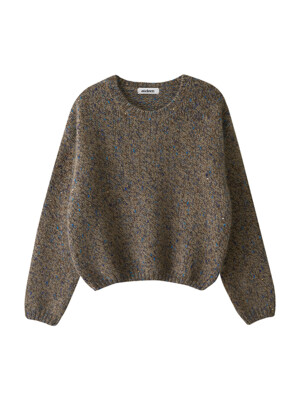 Tinker Color Mixed Round Knit Top (Brown)