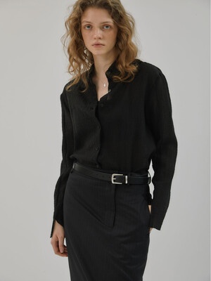24SS See-through Creased Blouse_black