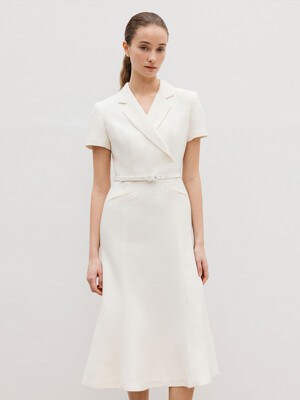 RAYA Double breasted mermaid long dress (Cream ivory/Black)
