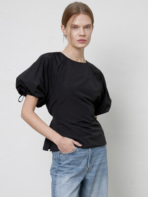 Balloon Sleeve String Blouse_Black