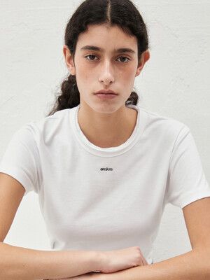 3color_SUPIMA Curlup Neck Embroidery Tshirts