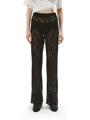 FLORAL LACE BOOTSCUT PANTS (BLACK)