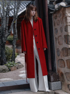 [리퍼브]LE MONDE Cashmere Virgin Wool Collarless Coat_Red