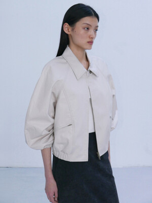 COTTON STITCH BOMBER JACKET - IVORY