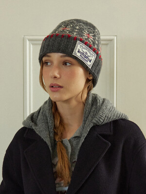 [선물포장] Nordic Snow Flower Beanie - Grey