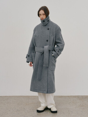 STOCKHOLM Wool High Neck Oversized Double Coat_M.Gray