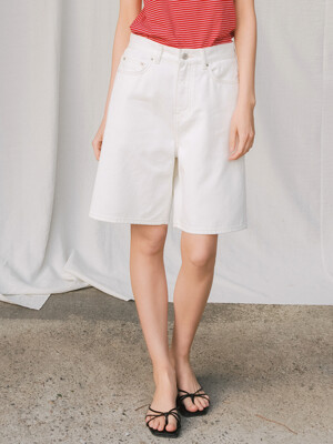 Faye Bermuda Denim Pants_White