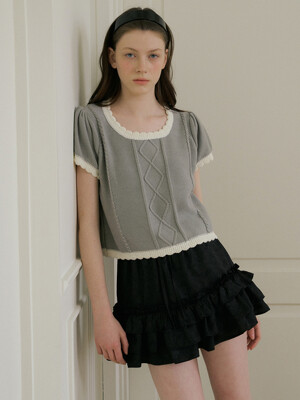 COTTON PUFF SHORT SLEEVE KNIT - GRAY