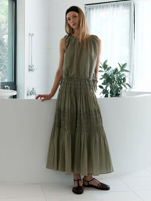 [SET] Shirring Sleeveless Blouse & Long Skirt_3color