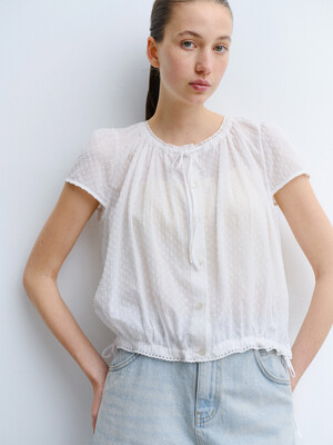 TVR DOT EMBROIDERY SHIRRING BLOUSE_2COLORS