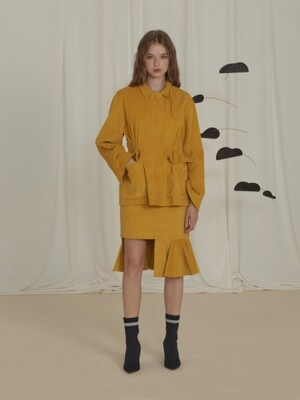 Yellow Corduroy Asymmetry Skirt