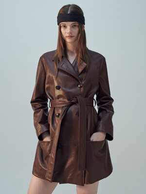 LAMBSKIN DOUBLE-BREASTED LEATHER COAT. BROWN