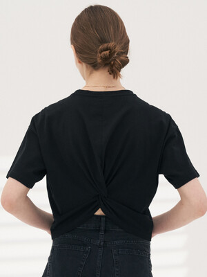 Knot Hem Turn-Up Back T-Shirt[BLACK]
