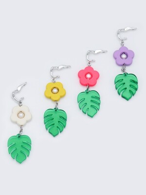 Kitsch color acrylic flower drop pendant 키치 컬러 아크릴 꽃 나뭇잎 드롭 펜던트