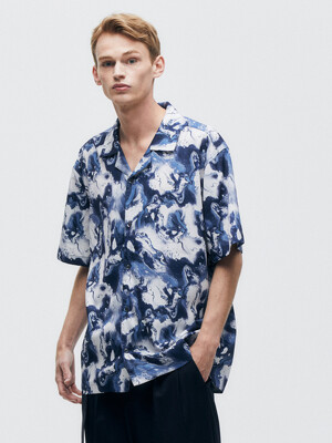 WATERCOLOR OPEN COLLAR SHIRTS (NAVY)