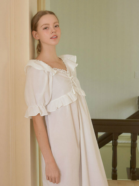 원피스,라운지웨어 - 루나루즈 스튜디오 (LUNALUZ STUDIO) - 여성 로이브 코튼 반소매 원피스 잠옷