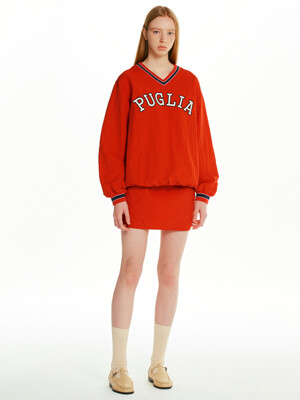 [SET]PUGLIA V-neck pullover windbreaker + LAZIO Banding mini skirt (Navy/Red/Green)