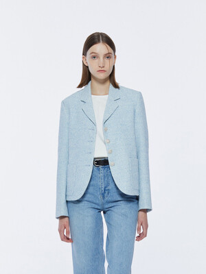 Lapel Tweed Jacket - Blue