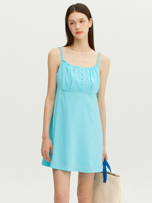 SANTA LUCIA Shirring sleeveless mini one piece (Cyan blue)