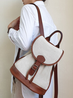Daily Back Pack(Leather&Canvas)/ Brown