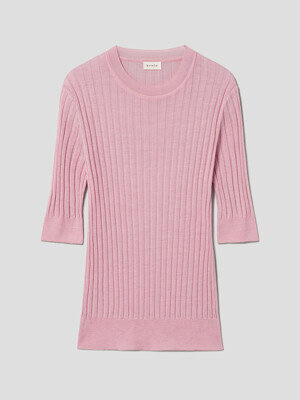 Merino Wool Blended Ribbed HalfSleeve Pullover  Pink (WE3751C06X)