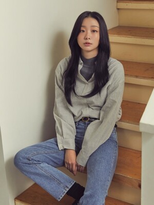 v neck collar shirts - gray stripe