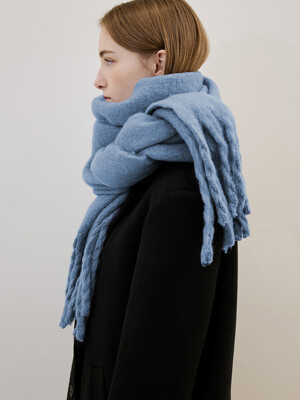 Wool Long Wide Muffler [Blue]