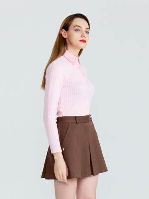 WOOLEN PLEATS BANDING SHORT SKIRT-BR
