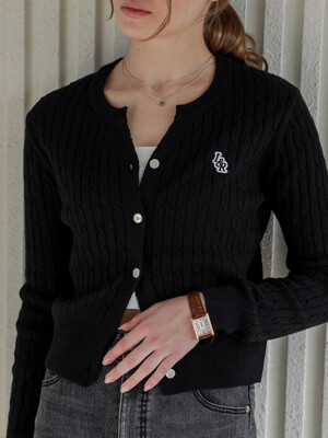 Lossy  Cashmere Cable Patch Cardigan_black