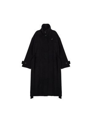 HIGH NECK FLARE COAT IN BLACK