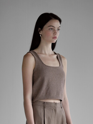 TERRY SQUARE NECK CROP SLEEVELESS BROWN