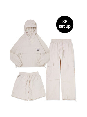 Hood Anorak 3-Piece Full Set Up (Beige) CSOs-003 [Unisex]