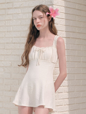 LACE RIBBON ONEPIECE SWIMSUIT IVORY