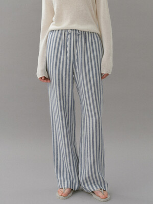 linen stripe banding pants [Italian fabric] (blue stripe)