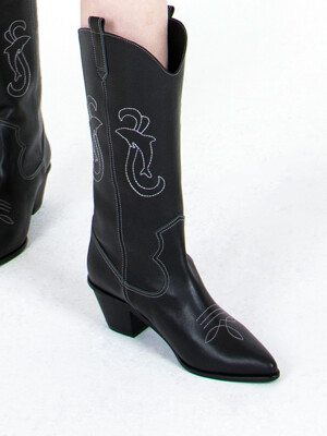 [리퍼브][240] Dolphin Western Boots (Black)