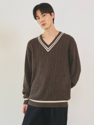 Always Cable V-neck Wool Knit 3color