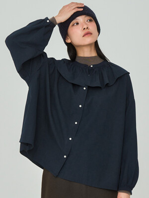Big Frill Collar Navy Blouse